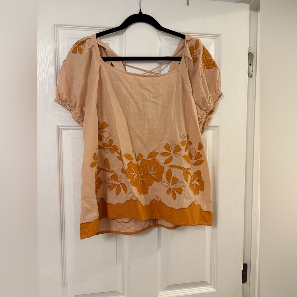 Madewell Floral Embroidered Women’s Top/Blouse • Puff Sleeves • Pink and Orange - Picture 4 of 6